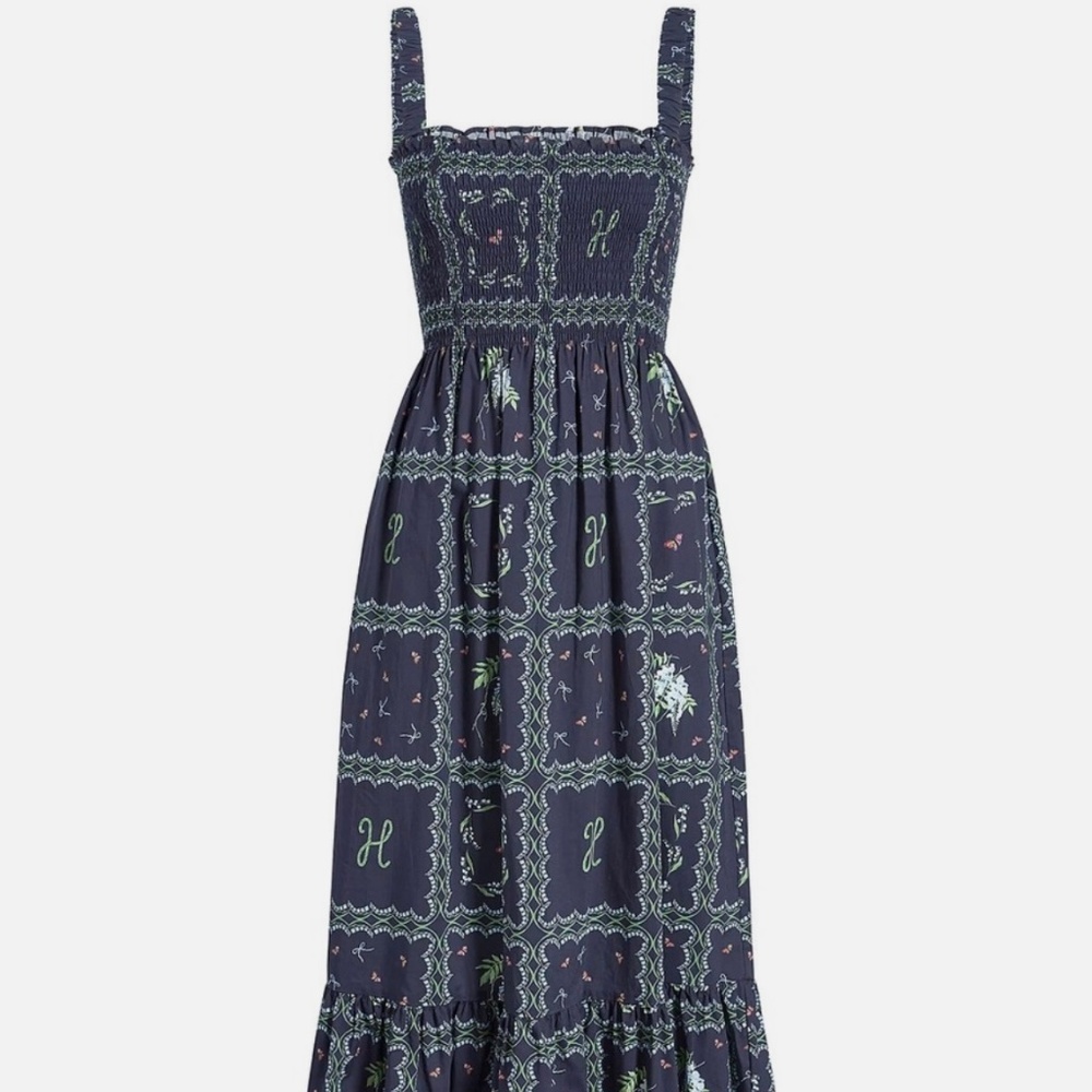 THE ANJULI NAP DRESS SMALL SCALE FLORAL PATCHWORK, NAVY